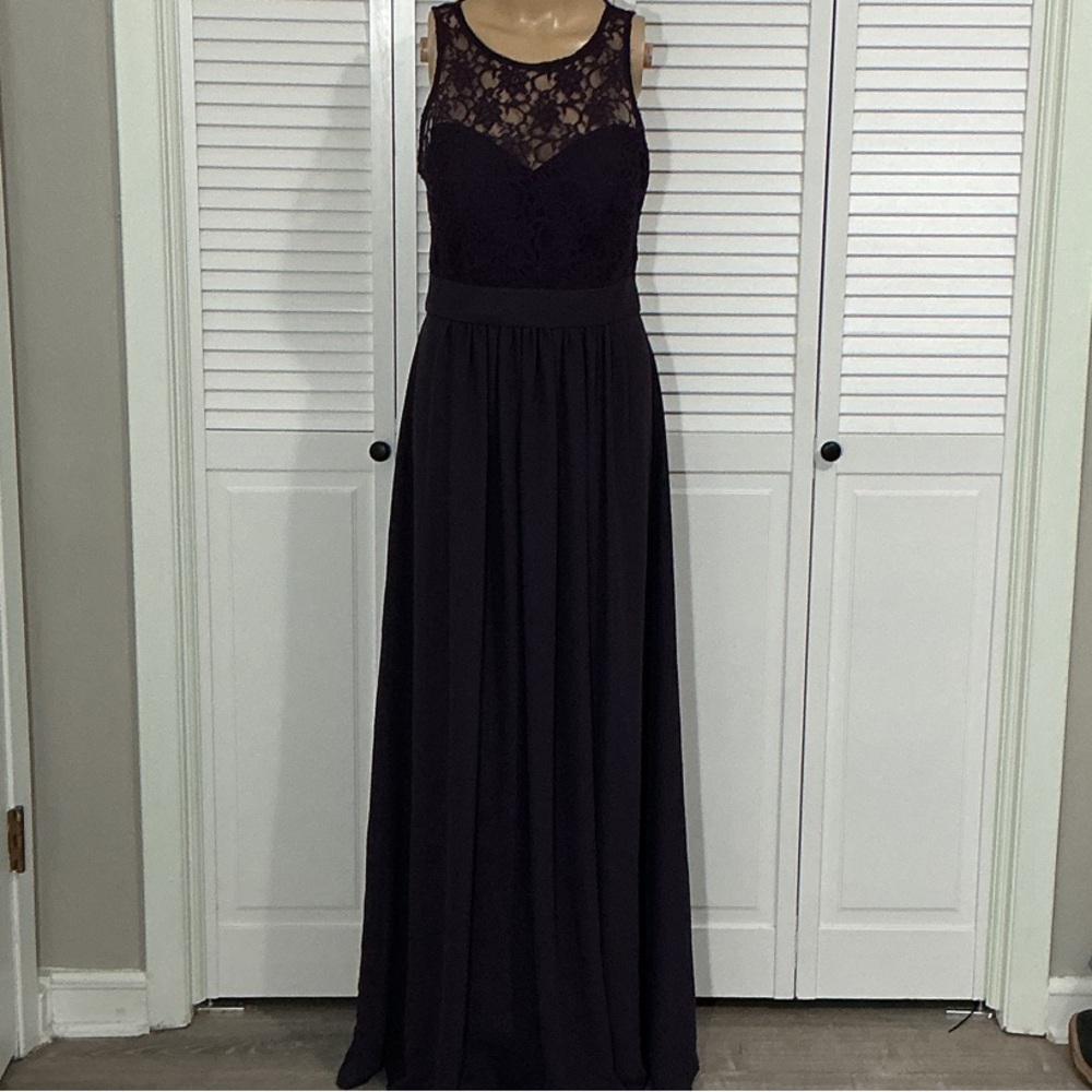 Bill Levkoff Plum Lace Overlay Dress